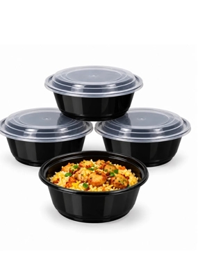Black Round Microwave Plastic Containers 4 Pieces Size 32