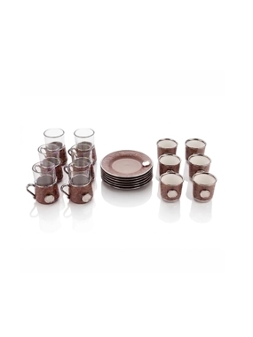 Elegant Metal Accent Coffee Cup Set with Saucers