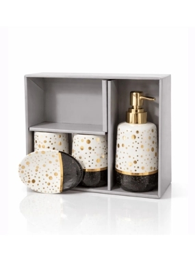 Luxury Ceramic Bathroom Accessories Set with Gold Pattern – 4 Pieces