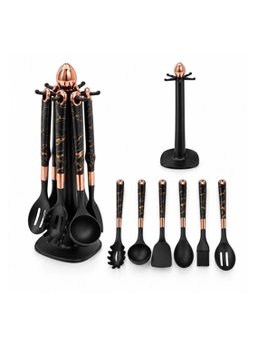 Black Kitchen Utensil Set with Stand 7 Pieces