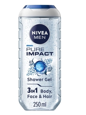 Nivea Men Pure Impact Shower Gel 3in1, fresh scent, 250ml. 4005808781812