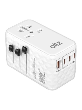 OllZ TripGaN100W Universal Multi-Port Travel Adapter PD100W - White