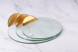 Round gold glass serving platter