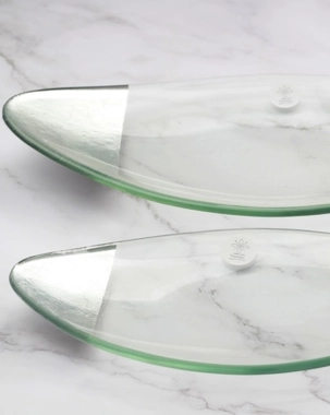 طبق تقديم زجاجي فضي بيضاوي مقعر