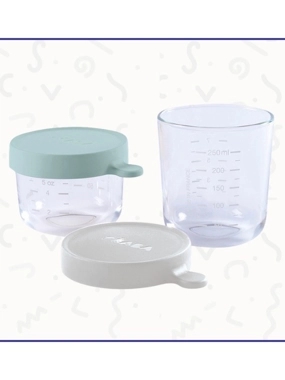 2 Glass Baby Food Containers - Pink and Navy