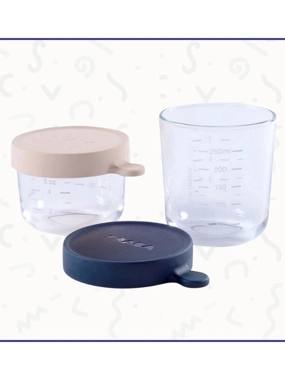 2 Glass Baby Food Containers - Pink and Navy