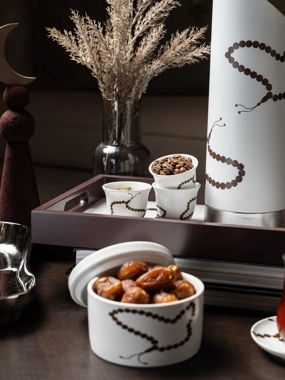 White Coffee Cups Set with Brown Beads Pattern from Tila