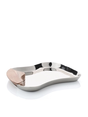 Wooden Handle Silver Serving Tray from Tila