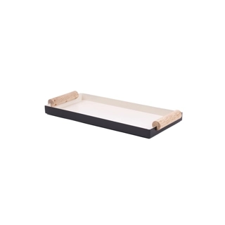 Rectangular Serving Tray 34×15 cm Beige and Black Stainless Steel with Wooden Handles from Aurora