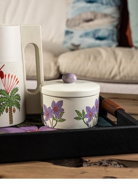Floral Beige Date Bowl with Lid from Naqaa