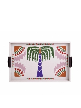 Rectangular Leather Serving Tray 52×32 cm with Palm Tree Pattern from Retila