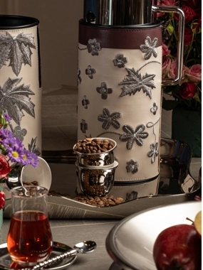 Silver Coffee Cups Set with Palm Pattern from Aseeb