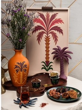 Beige Serving Tray with Palm Pattern from Aseeb