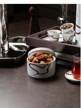 Beige and Brown Beads Date Bowl with Lid from Tila