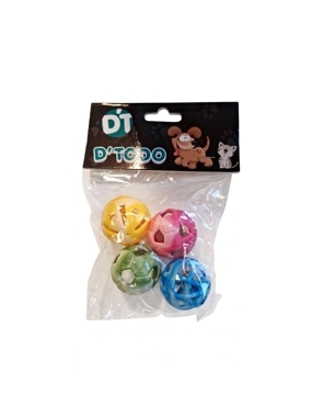 DT Hollow Ball Set with Bell for Cats and Dogs (Assorted Colors - 4 Pieces)