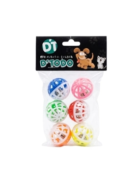DT Spiral Ball Set with Bell for Cats and Dogs (Assorted Colors - 6 Pieces)