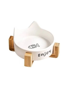 Ceramic cat food bowl with cat ear design and base (in multiple colors)