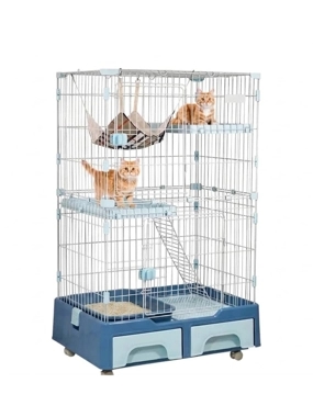 Pets Time Multi-Level Cat Cage with Hammock and Drawers (Multiple Colors)