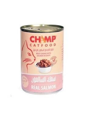 Champ Wet Cat Food with Meat Chunks and Salmon in Gravy 415g