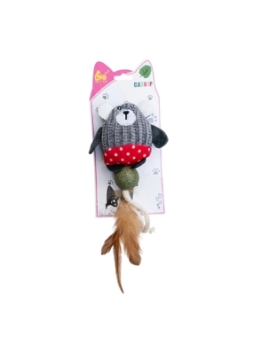 Fabric mouse cat toy with a catnip ball and feathers (multicolored)