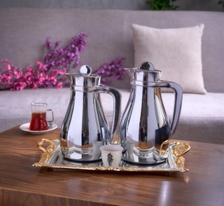 Aurora Thermos Set from Tavolo Made of high-quality metal, featuring a full silver color design