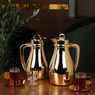 Aurora Thermos Set from Tavolo Made of high-quality metal, featuring a full golden color design
