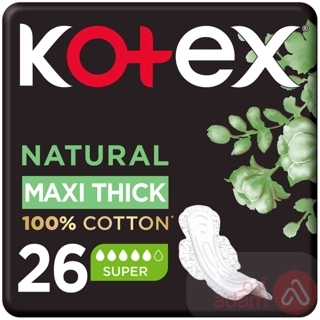 Kotex Natural Maxi Protect Thick Pads, 100% Cotton Pad, Super Size with Wings, 26Pieces
