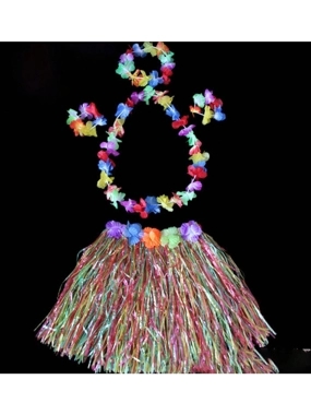 Hawaiian Grass Hula Skirt Set 5 pcs - Multicolor , 30 cm