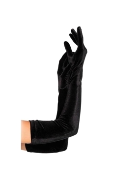 Stretch Velvet Opera Length Gloves Black