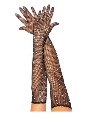Rhinestone Fishnet Opera Length Gloves