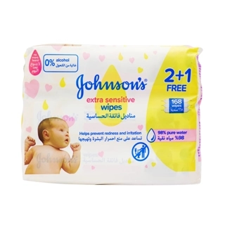 Johnson’s Extra Sensitive Baby Wipes 98% Pure Water - 56 Wipes (2+1 Offer)