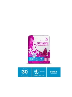 Private Maxi Pocket Super With Wings 30 Pads