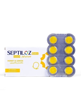 Septiloz Extra Honey & Lemon Lozenges - Fast Sore Throat Relief - 16 Pcs