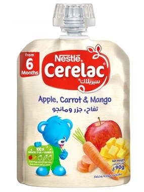 Cerelac, Puree Apple Carrot & Mango +6 Months - 90 Gm