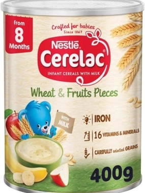 Cerelac Wheat & Fruits Pieces With Milk 400 Gm (+8M)
