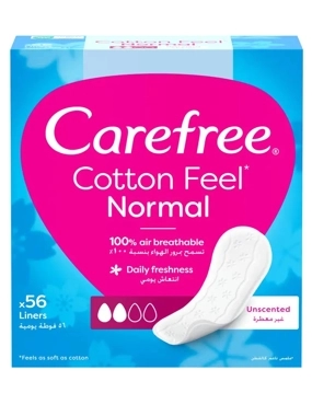 Carefree Cotton Feel Unscented Pantyliners, Normal Size, Dermatologically Tested, Pack of 56