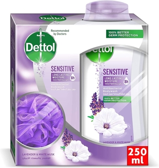 Dettol Shower Gel Sensitive 250 Ml + Puff