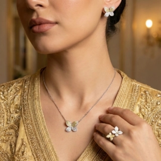 A luxurious silver set adorned with colorful crystals