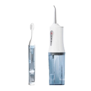 Water-based dental floss + toothbrush