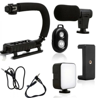 Anti-vibration for video shooting with LED lighting and microphone with remote control