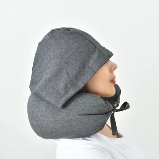 Travel pillow around the neck with hood