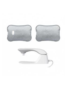 Vertical hydro-electric device for relieving body aches and menstrual cramps; provides instant warmth; rechargeable.