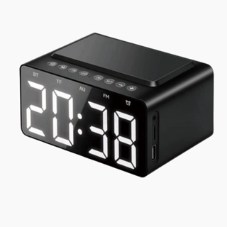 Digital clock with speaker, radio and wireless mobile charger