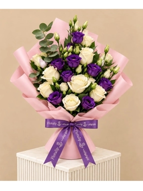 White Rose Blue baby bouquet