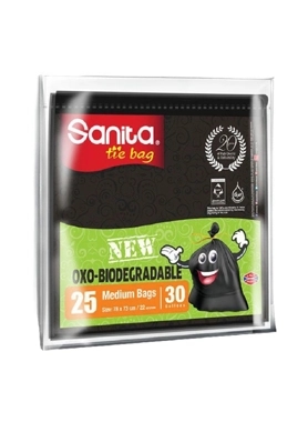 SANITA TIE AND ROLL BAG 30G MED BLK25PCS