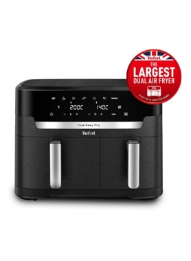 Tefal - 2700W XXL Dual Basket Easy Air Fryer Black and Grey 11 Litre