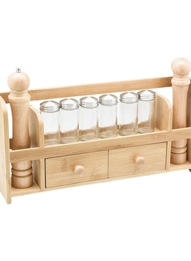 B.S RACK SEASONING SET 6PC GLASS BAMBOO