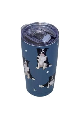E&S Pets - Double-Wall Vacuum Insulated Border Collie Printed Serengeti Tumbler Blue 20 oz