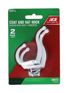 ACE GARMENT/ COAT&HAT HOOK 2PC WHITE