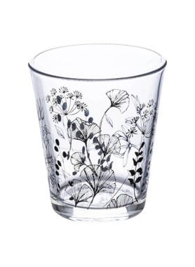 Secret de Gourmet - White Floral Printed Glass Tumbler Clear and Black 330 ml
